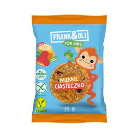 Frank & Oli Miękkie ciasteczko For Kids z bananem i truskawką 35g